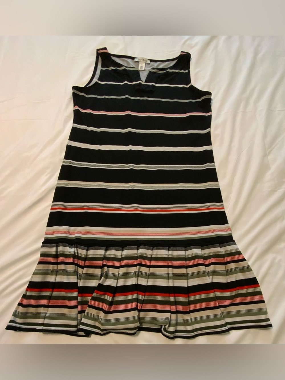 White House black market sleeveless striped black dress W/ Red, Tan, White Med